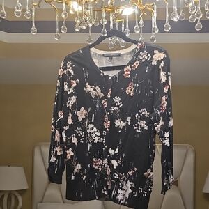 White House Black Market Black Floral Blouse